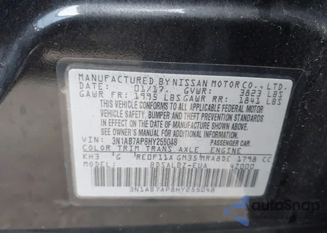 2017 Nissan Sentra S from USA, damaged, VIN 3N1AB7AP8HY255048